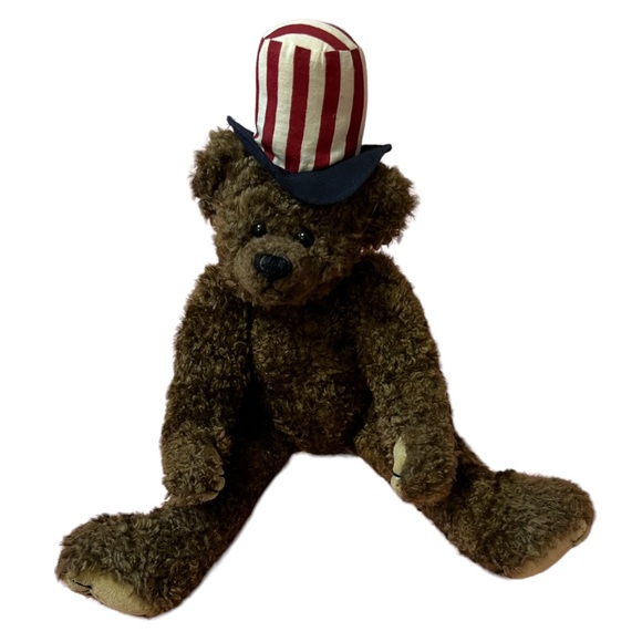 Vintage 1993 TY Patriotic Red White Blue Americana Flag Hat Jointed Teddy Bear - Picture 2 of 9